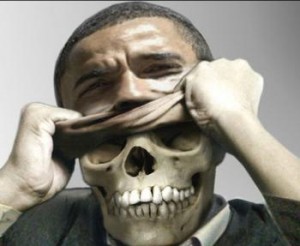 Dödskalle bakom Obamas ansikte